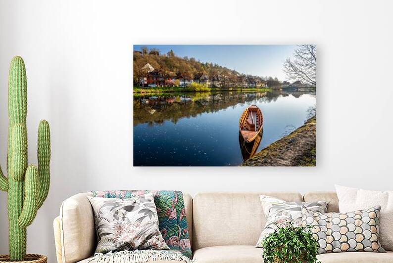 Traditional punt boat on the Neckar River in Tübingen on a beautiful spring morning  by caladoart
