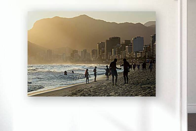 People enjoying a beautiful sunset at Ipanema Beach in Rio de Janeiro  by caladoart
