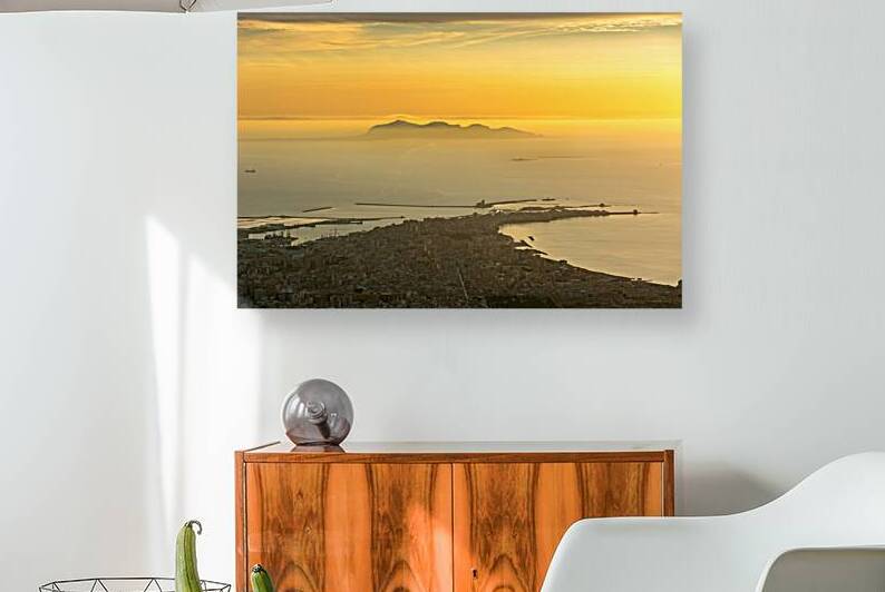Sunset over the city of Trapani on Sicily Italy by caladoart