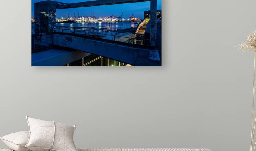 Elbe River and harbor in Hamburg seen through a concrete frame by caladoart