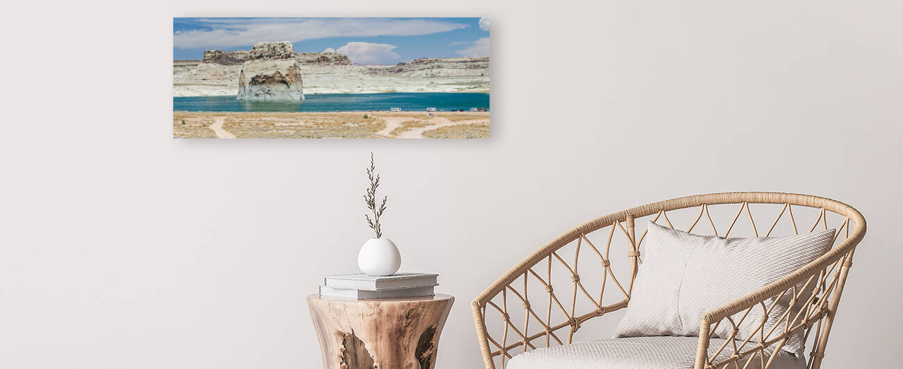 Panorama shot of Lake Powell and Lone Rock Beach in Arizona by caladoart