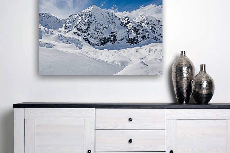 Snowy mountain landscape in South Tyrol at the Ortler Mountain by caladoart