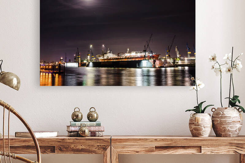 Container Ship at Night by caladoart