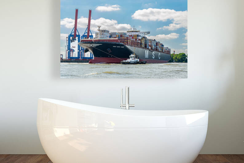 Parking a container vessel in Hamburg by caladoart
