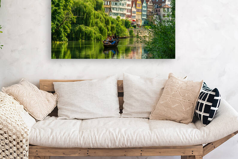 Punt Boat on the Neckar in Tübingen by caladoart