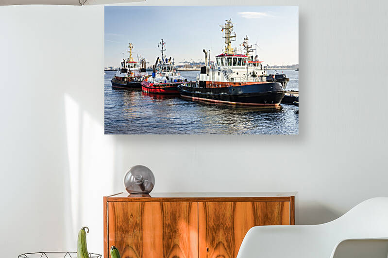 Towboats at the pier at the Elbe River in Hamburg  by caladoart