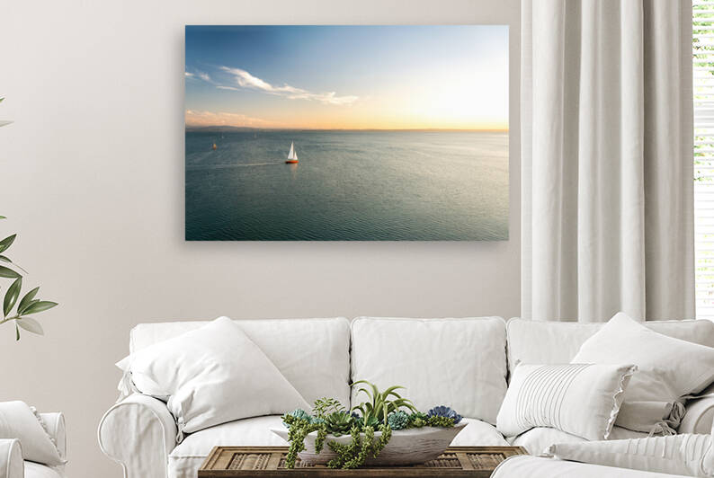 Lonely sailing boat on Lake Constance by caladoart