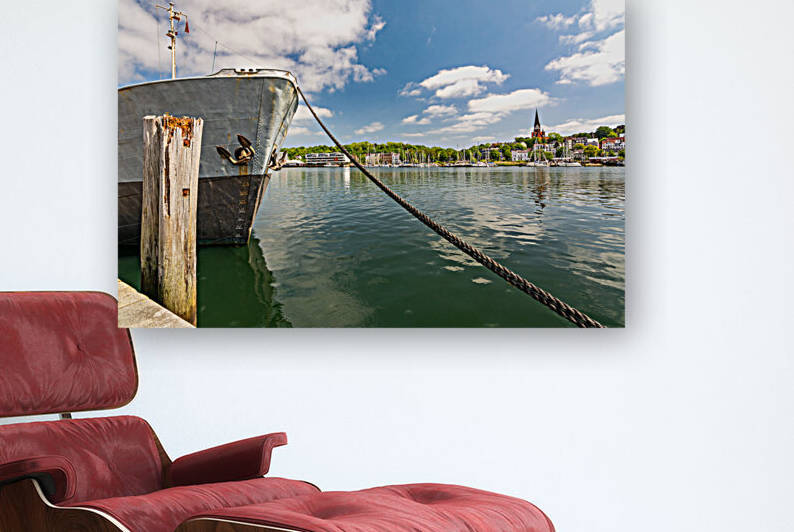 Scenic view of the harbour and waterfront in Flensburg Germany by caladoart