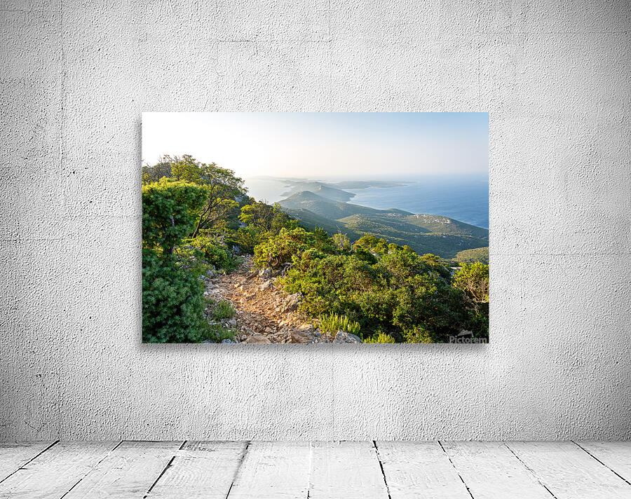 Beautiful view of the archipelago from the Osorcica Televrina mountain on the island of Losinj Croatia at sunrise  Wall Preview