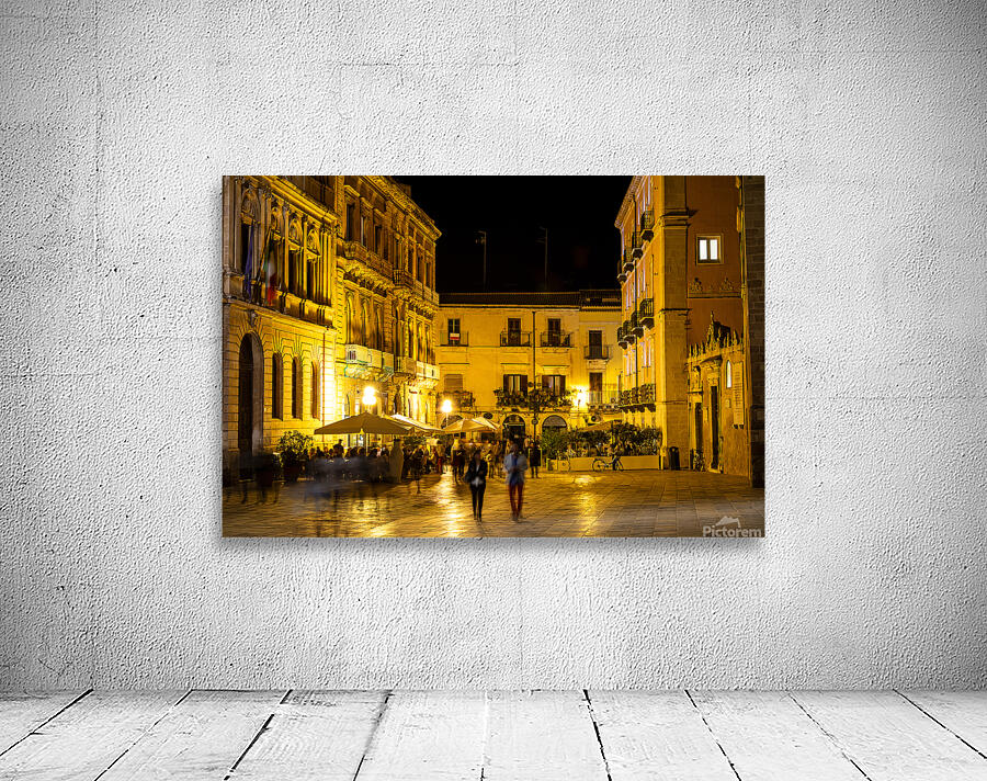 Night shot of square and baroque buildings in beautiful ancient Italian city Syracuse on the island of Sicily Wall Preview
