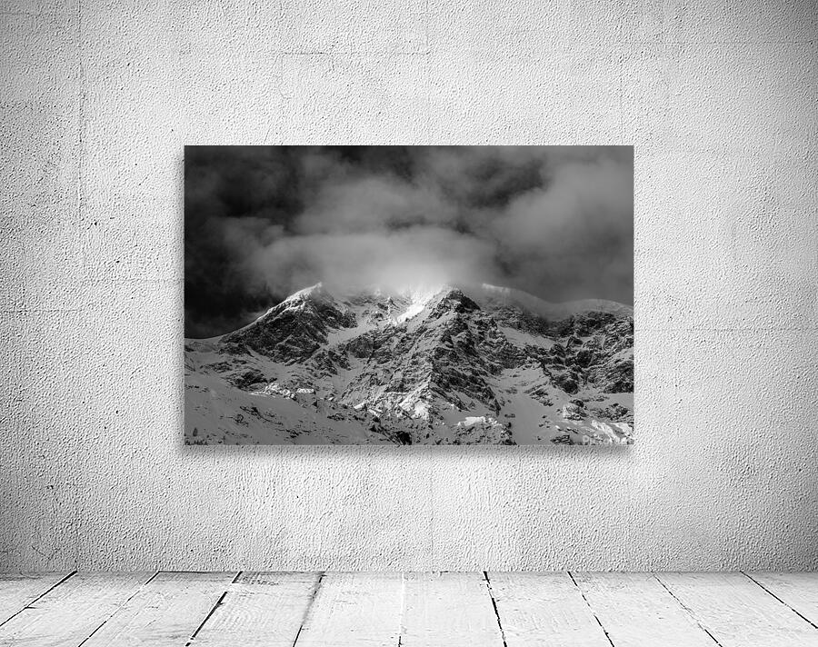 Black and white shot of the majestic Ortler Mountain in Sulden in winter  Wall Preview