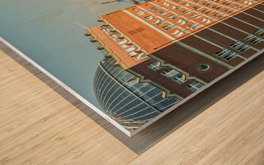 View of the Burchardkai container terminal and ship from Hamburg Övelgönne Germany Wood print