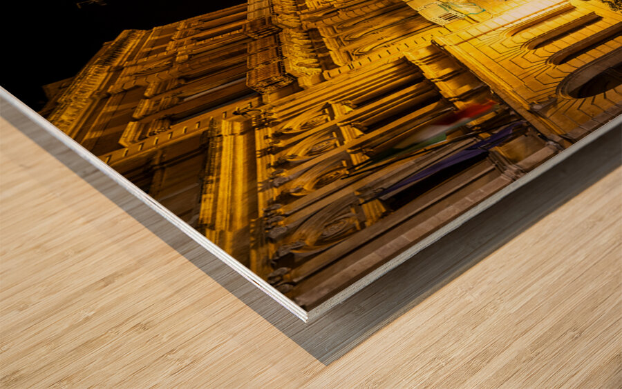 Night shot of square and baroque buildings in beautiful ancient Italian city Syracuse on the island of Sicily Wood print