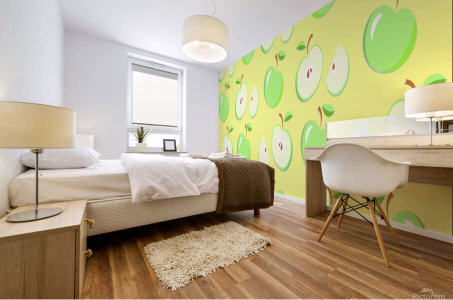 Apples Apple Pattern Vector Green Yellow Mural print
