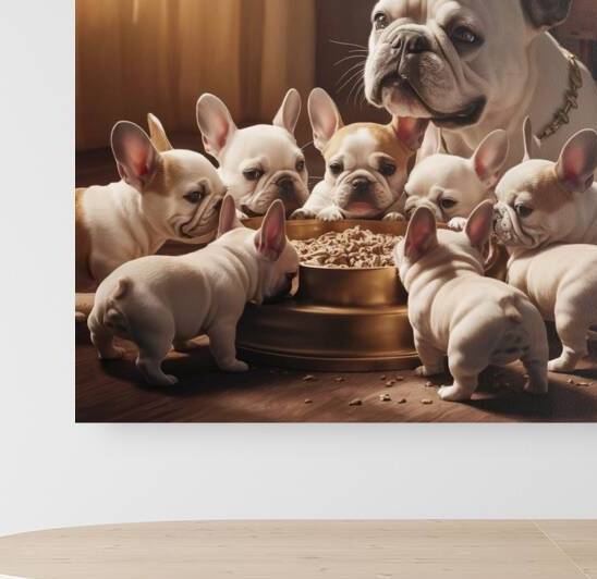 baby French bulldogs eating around  by M raafat