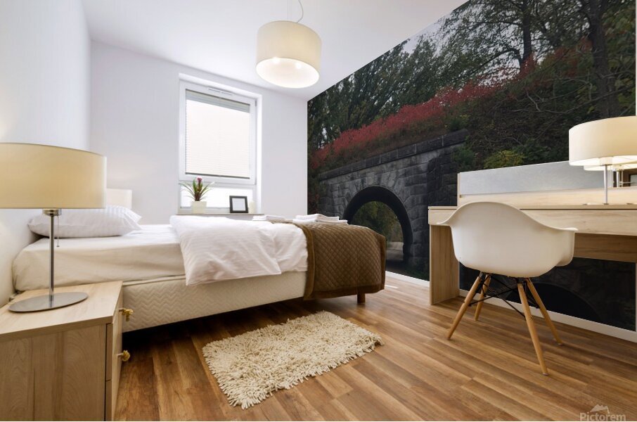 Stone bridge in the fall Mural print