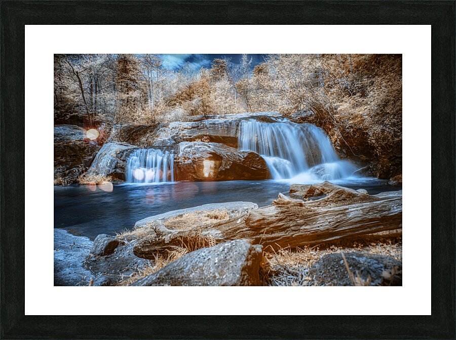 Sapphire Dreams: A Tranquil Waterfall Journey Picture Frame print