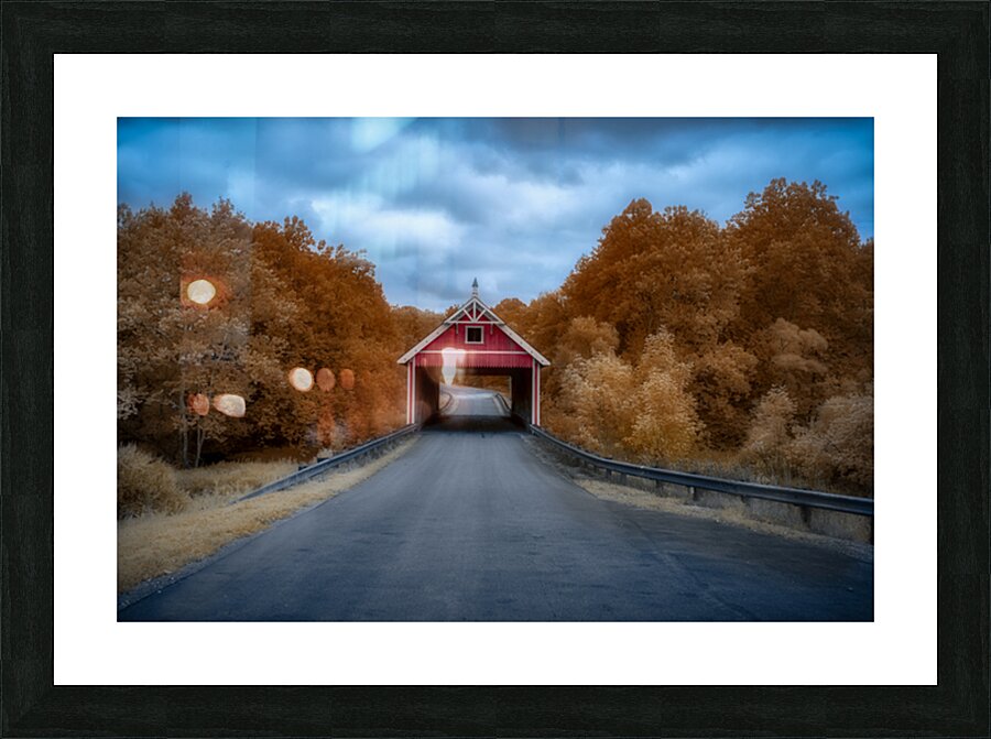 Infrared Serenity: The Red Bridge Picture Frame print