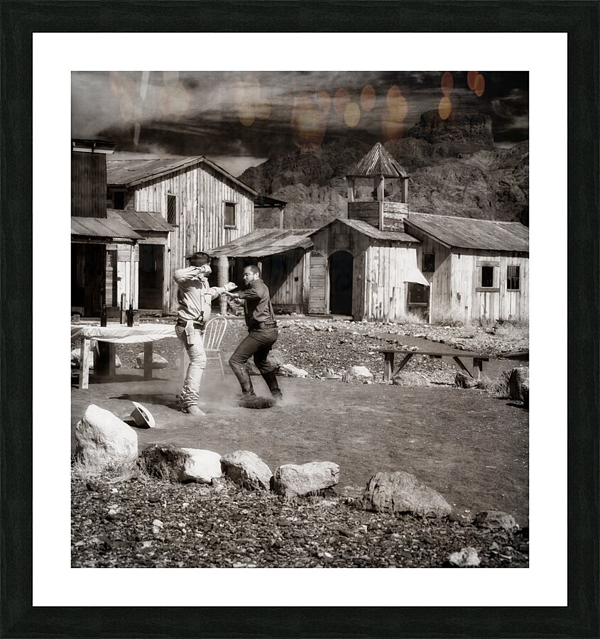 Dust Driven Duel in Old Western Streets Picture Frame print