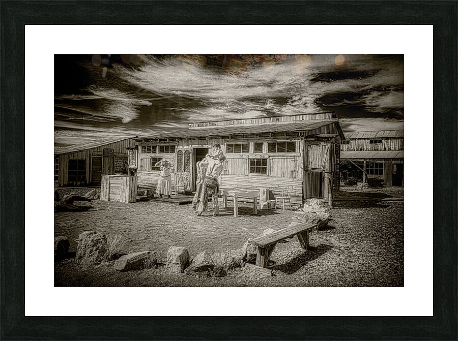 Frontier Clash on a Weathered Porch Impression et Cadre photo