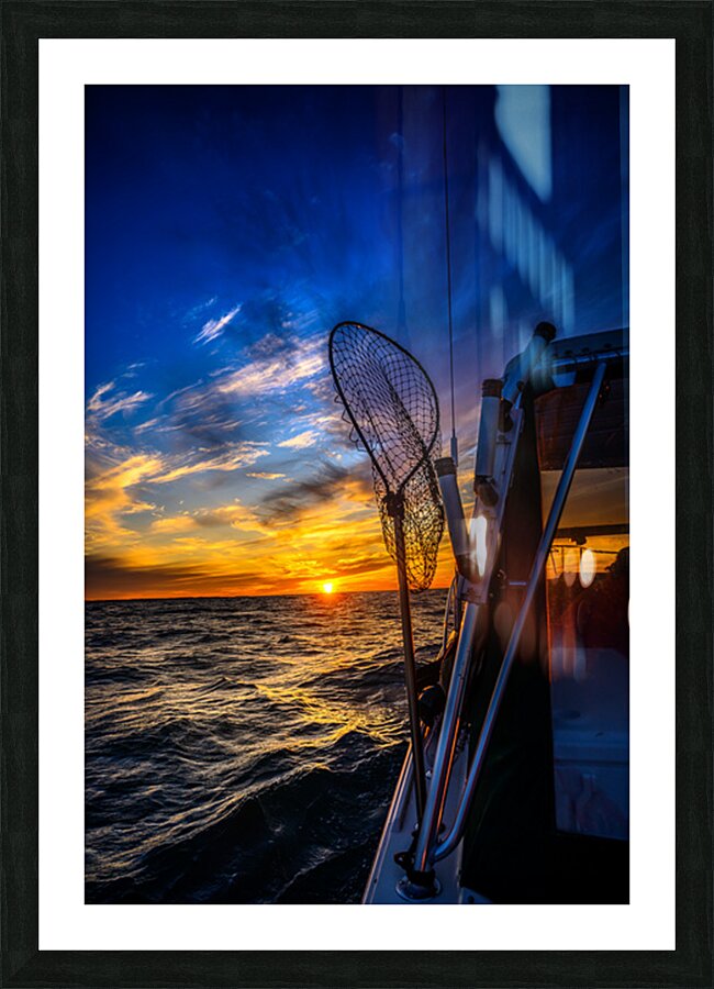 Navigating the Sunset: A Memorable Boat Ride with Wet Net Charte Picture Frame print