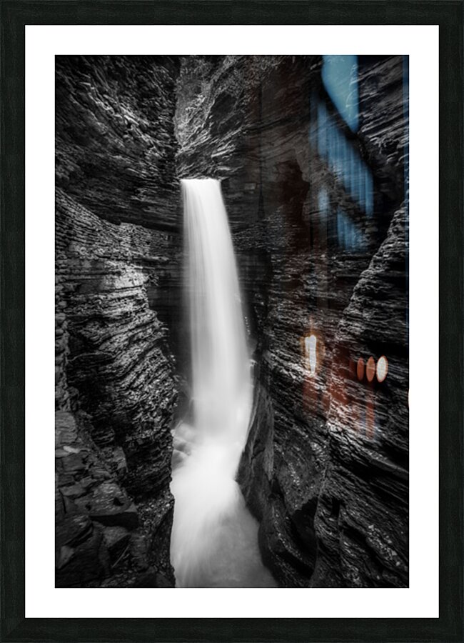 Monochrome Majesty: Watkins Glen Waterfall in Late October Picture Frame print