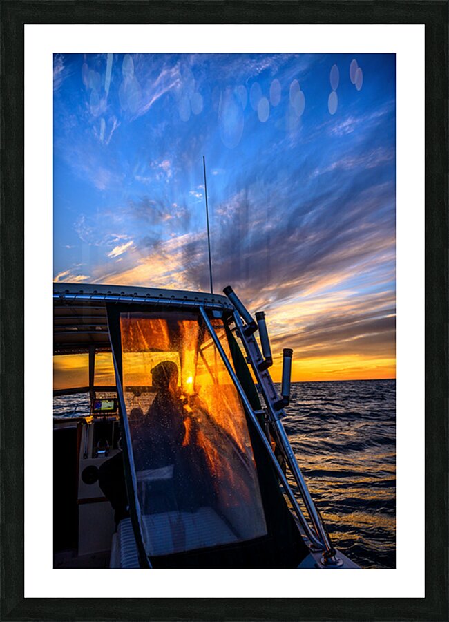 Golden Horizons: A Birthday Boat Ride with Wet Net Charters Picture Frame print