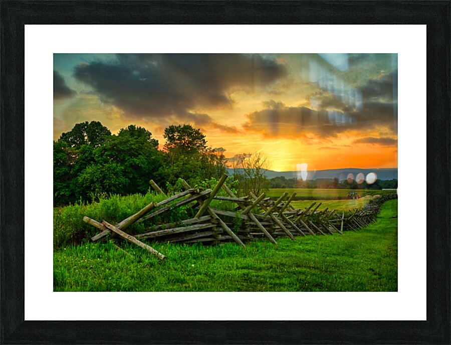 Worm Fence Sunset Picture Frame print
