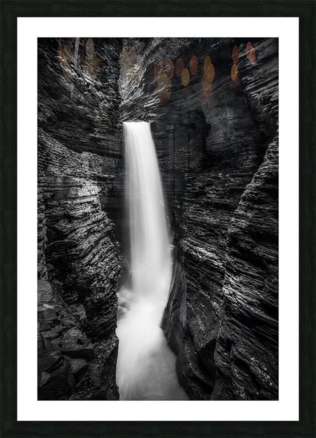 Monochrome Majesty: Watkins Glen Waterfall in Late October Picture Frame print