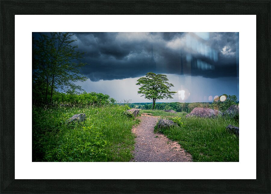 Solitude and Serenity: A Hike through Little Round Tops Enchanted Trail under the Brooding Storm Picture Frame print