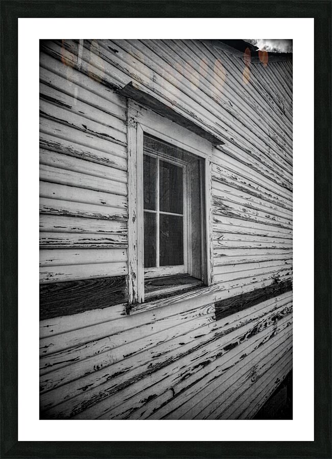 Echoes of the Past: A Weathered Reflections of an 1800s Farm window in Texas Picture Frame print