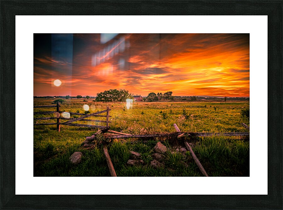 Fields of Fire: Sunset on the Codori Barn in Gettysburg Picture Frame print