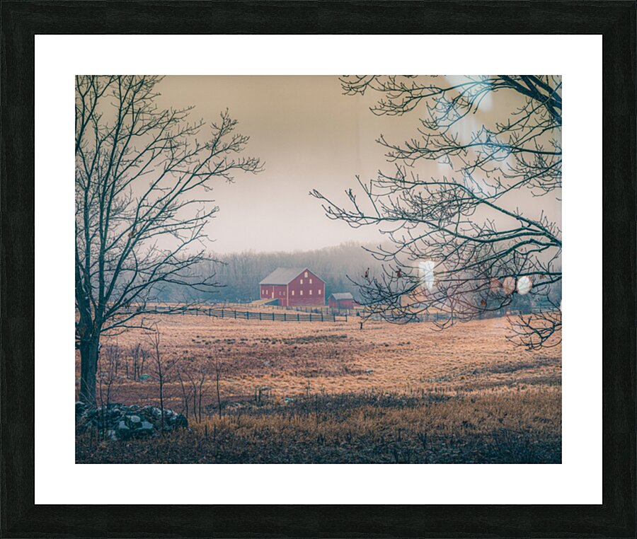 Winters Embrace: A Timeless Red Barn in Gettysburg Picture Frame print