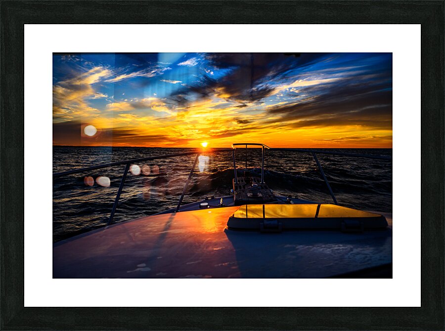 Navigating the Sunset: A Memorable Boat Ride with Wet Net Charte Picture Frame print