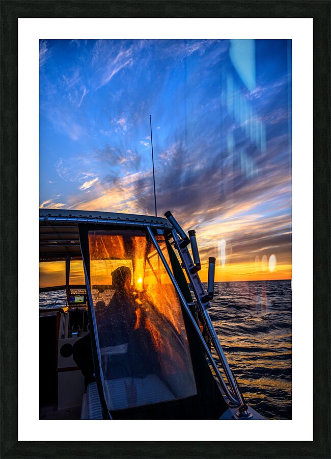 Golden Horizons: A Birthday Boat Ride with Wet Net Charters Picture Frame print