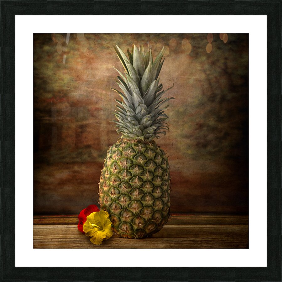 Tropical Symphony: Pineapple and Flowers Still Life Fine Art Picture Frame print