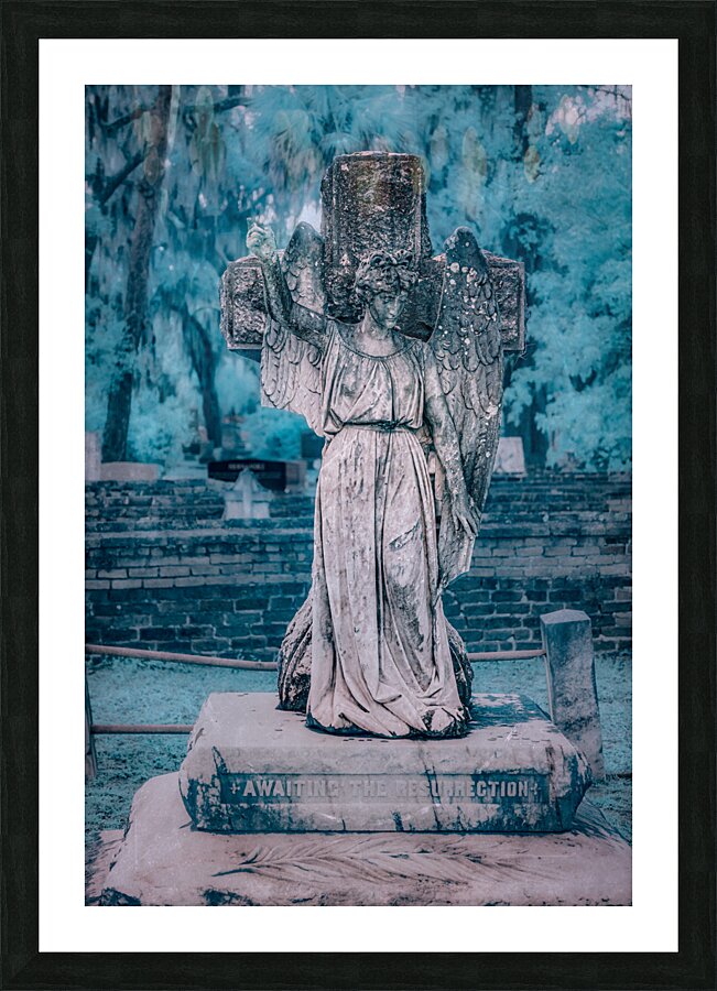 Rainy Day Reflections: Exploring Oak Grove Cemeterys Angel Memo Picture Frame print