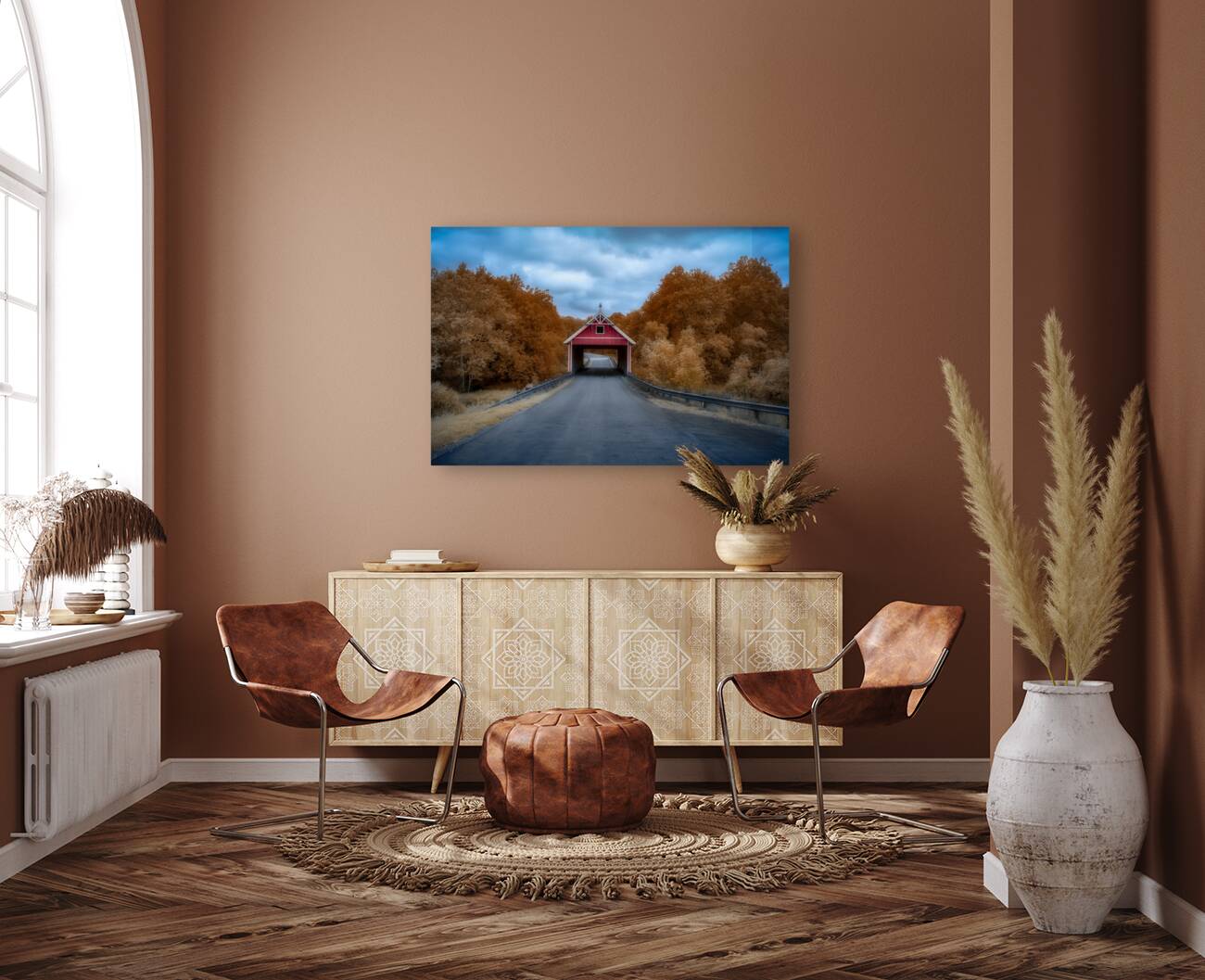 Infrared Serenity: The Red Bridge Reproduction