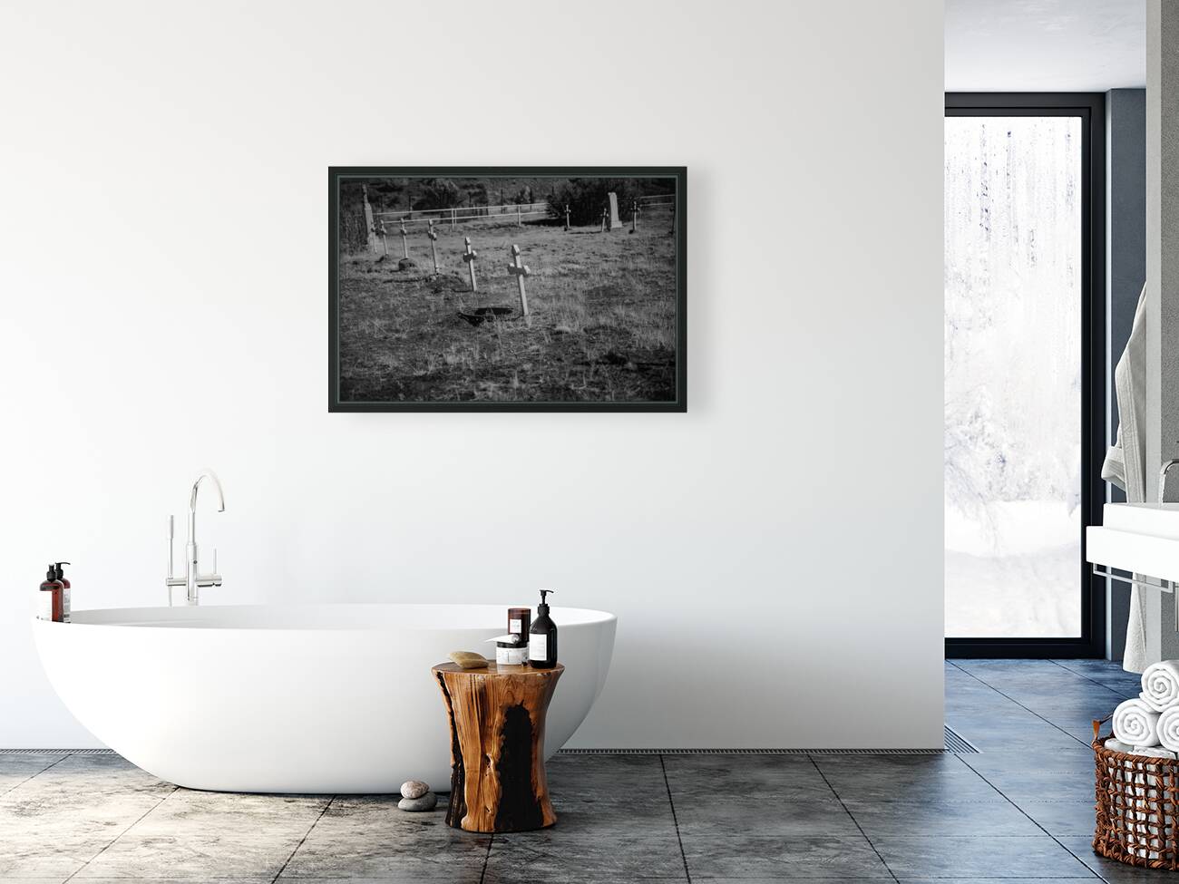 Stillness Among White Crosses Reproduction