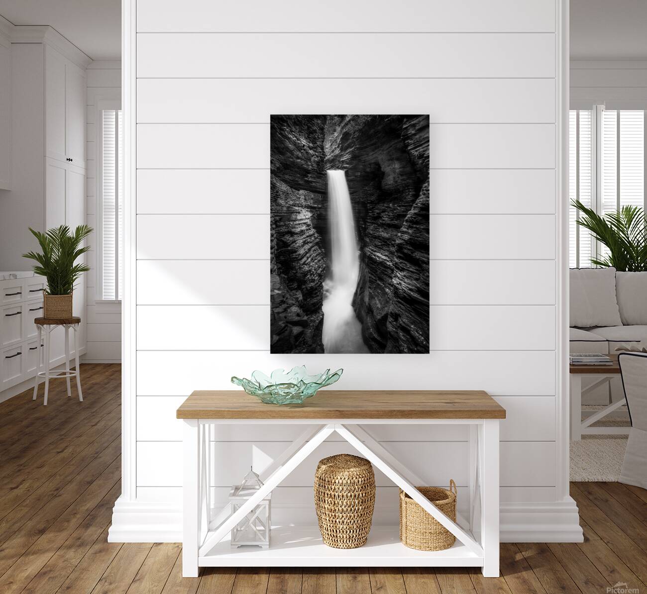 Monochrome Majesty: Watkins Glen Waterfall in Late October Reproduction