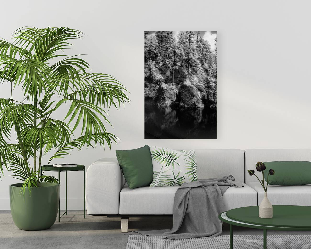 Pond Rock Wall Trees Reproduction