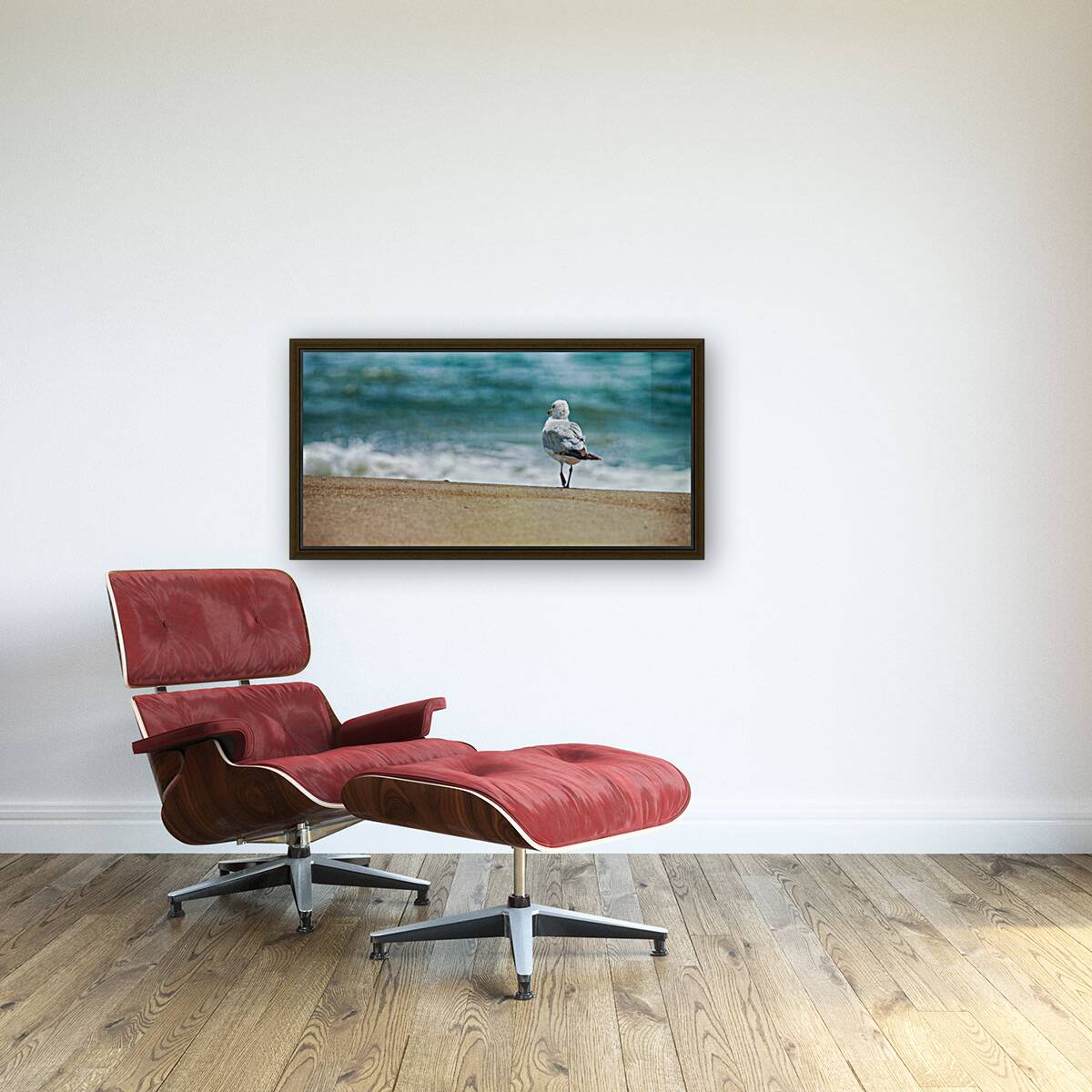 A Walk on the Beach: Capturing Serenity with a Seagull on Virginia Beach Reproduction