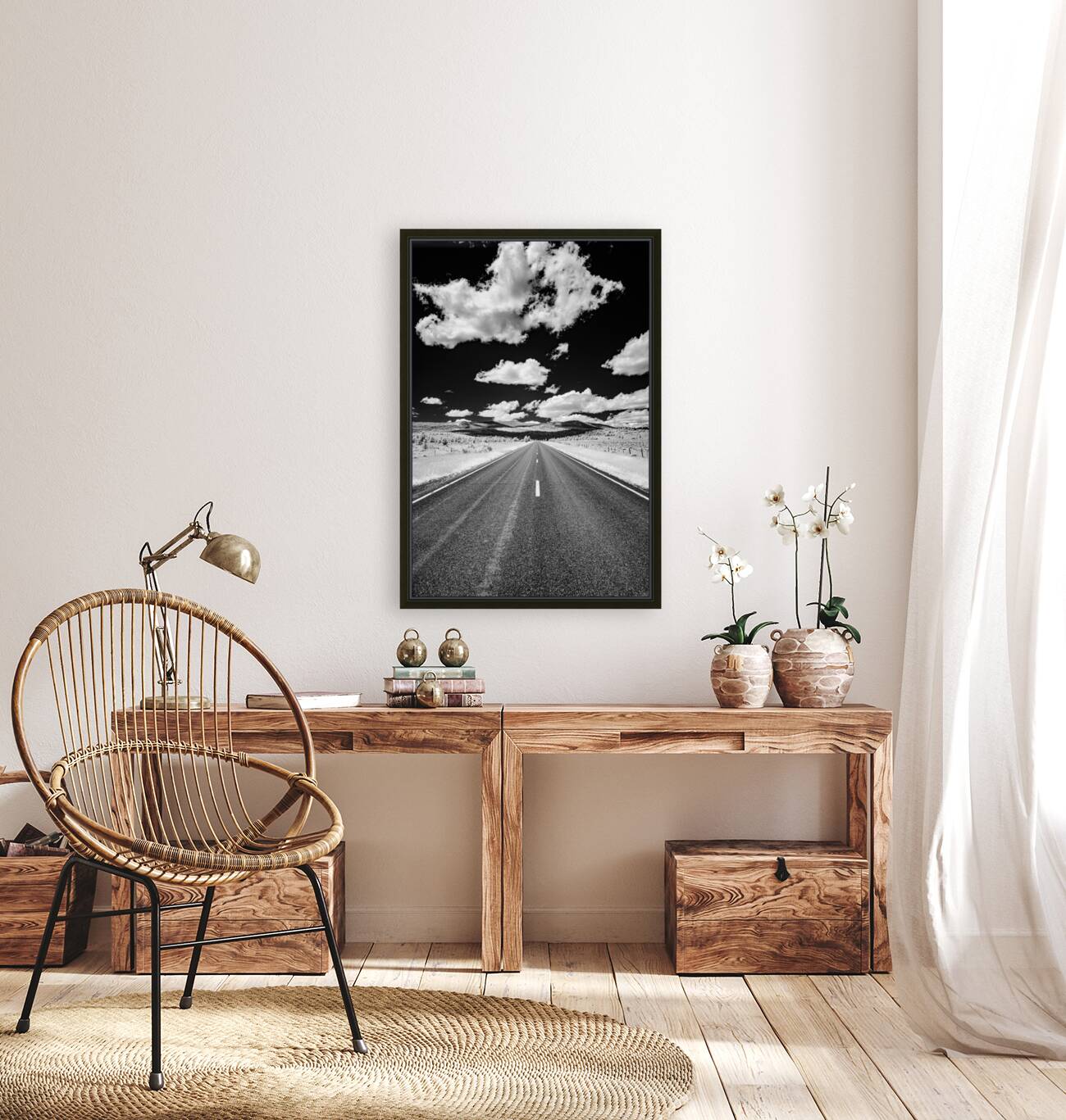 Rural Majesty Unveiled: Montanas Highway Horizon in Black and White Infrared Splendor  Reproduction