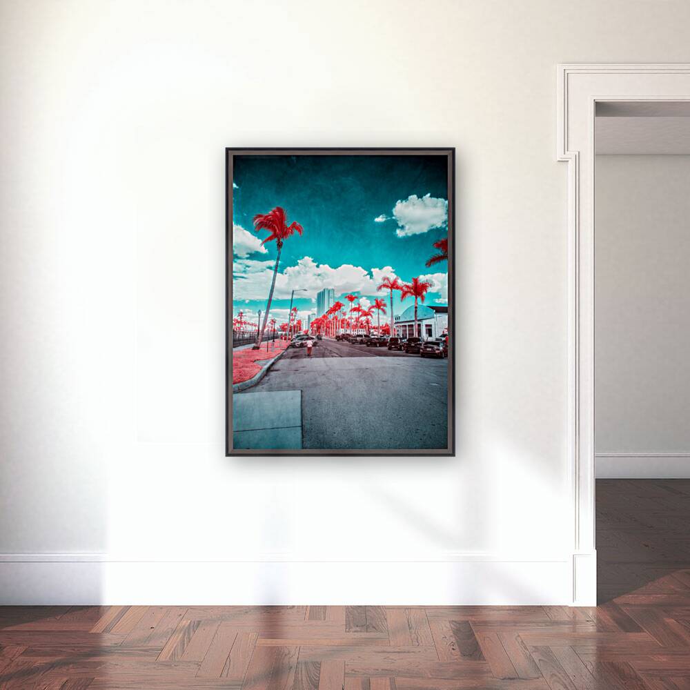 Urban Mirage: Fort Myers Street in Infrared Splendor Reproduction