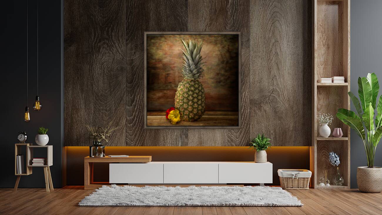 Tropical Symphony: Pineapple and Flowers Still Life Fine Art Reproduction