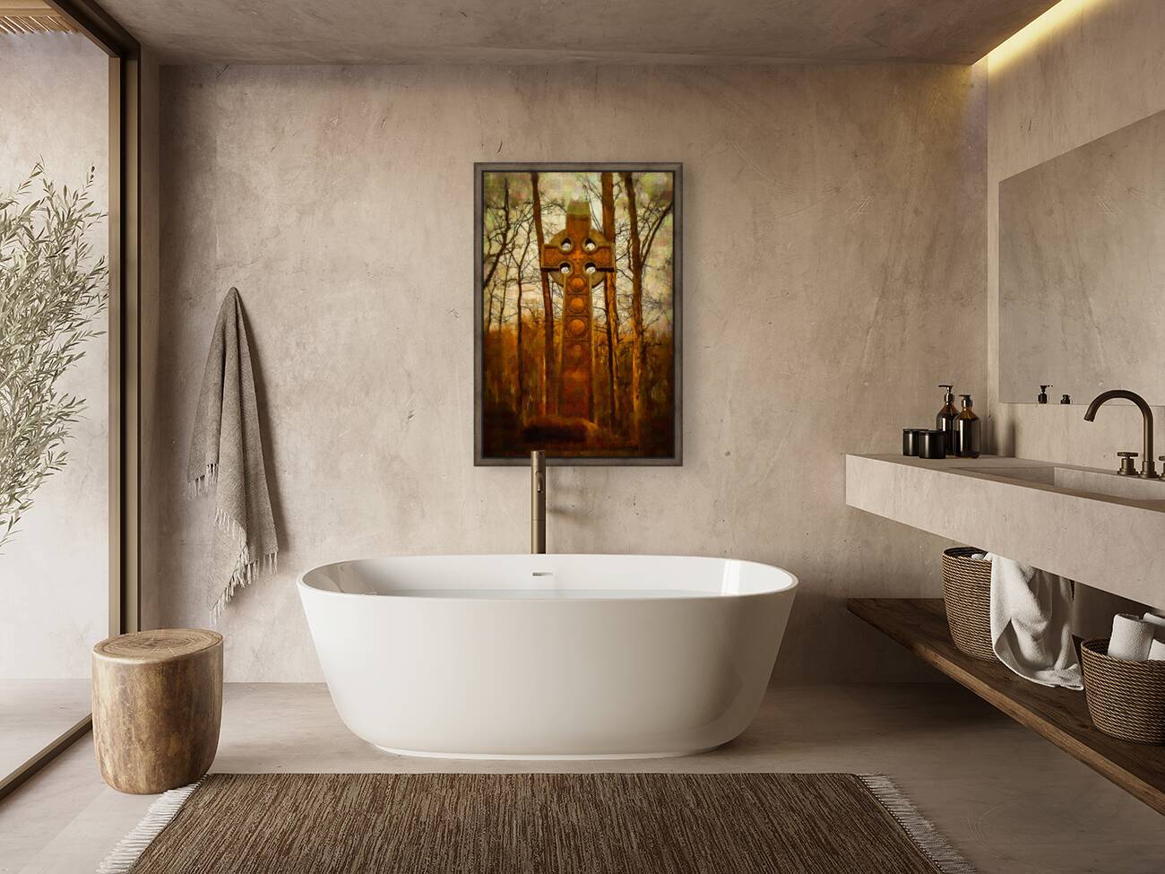 Celtic Cross: A Spiritual Journey Through Woodland Serenity Reproduction