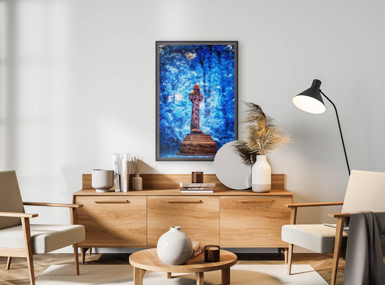 Enchanted Woods: Exploring the Mystical Blue Celtic Cross Reproduction