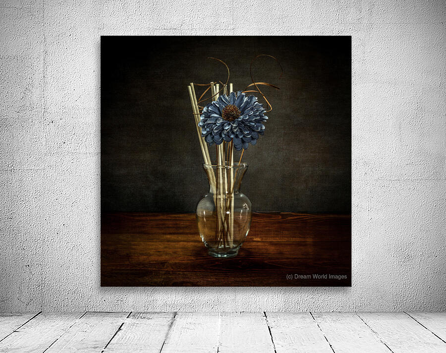 Aquatic Blossom: Blue Flower in Clear Vase with Reeds Wall Preview