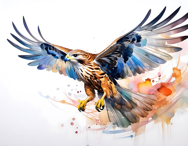 Hawk In Flight Ink Wash Digital Download
