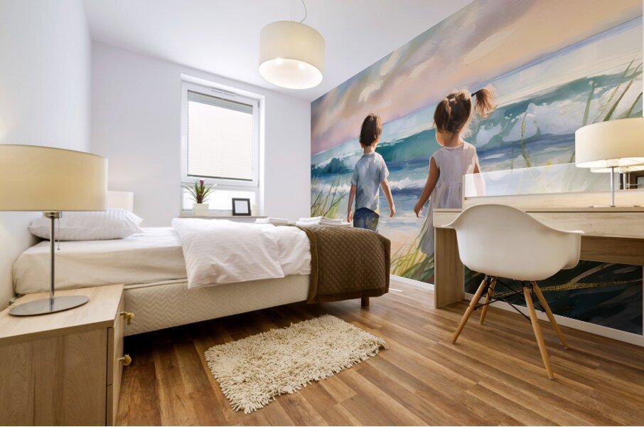 Toddlers Discovering The Beach Mural print